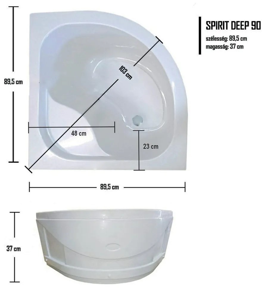 Spirit Deep 90x90 cm íves zuhanykabin zuhanytálcával