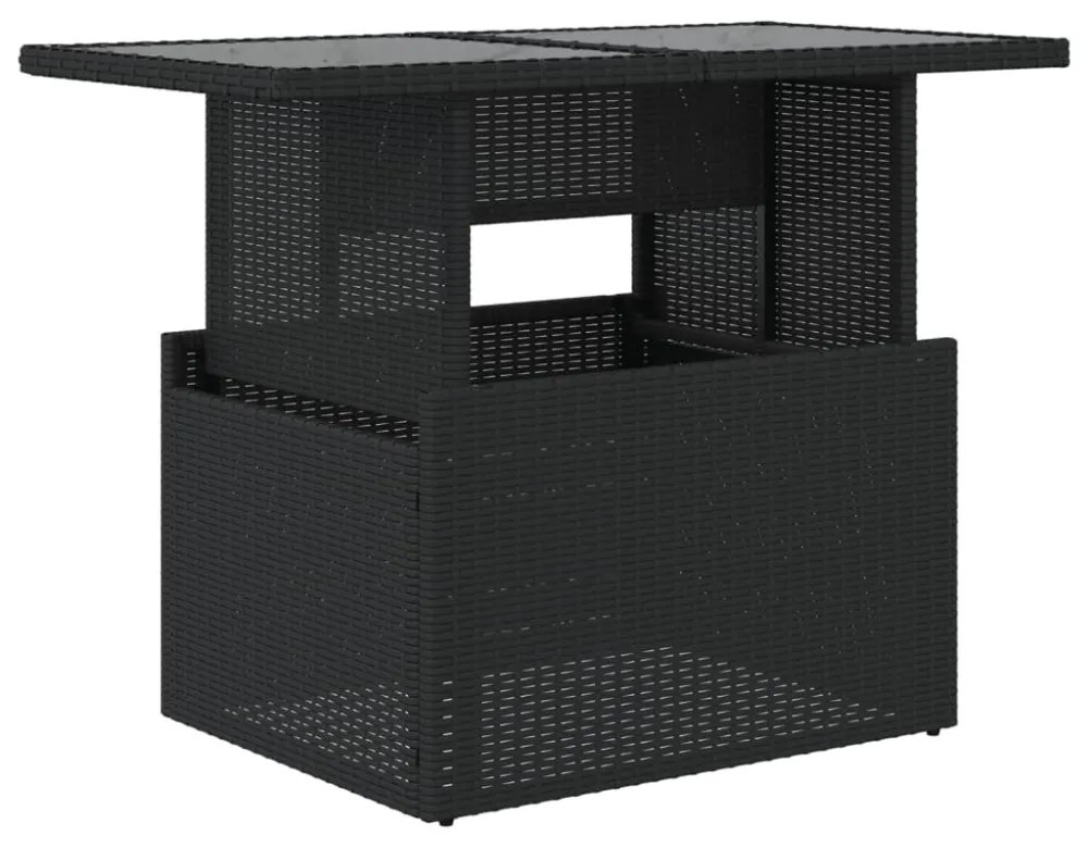 fekete polyrattan üveglapos kerti asztal 100 x 55 x 73 cm