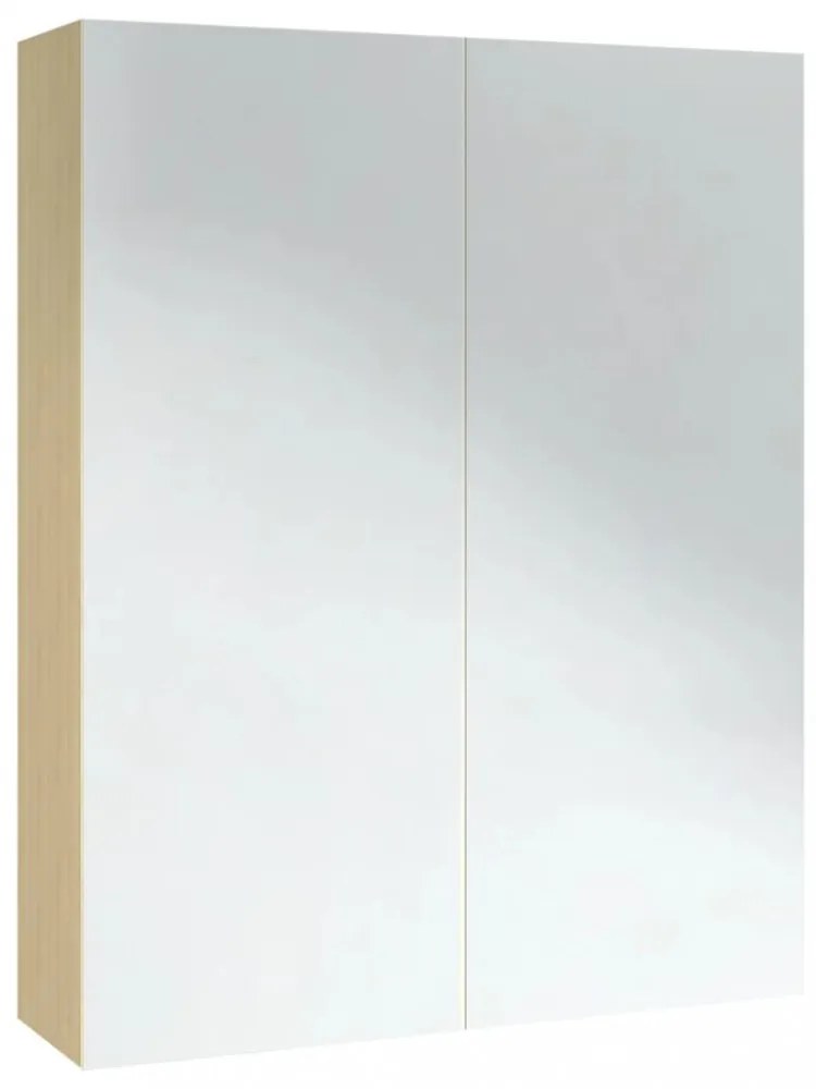 fehér és tölgy MDF tükrös fürdőszobaszekrény 60 x 15 x 75 cm