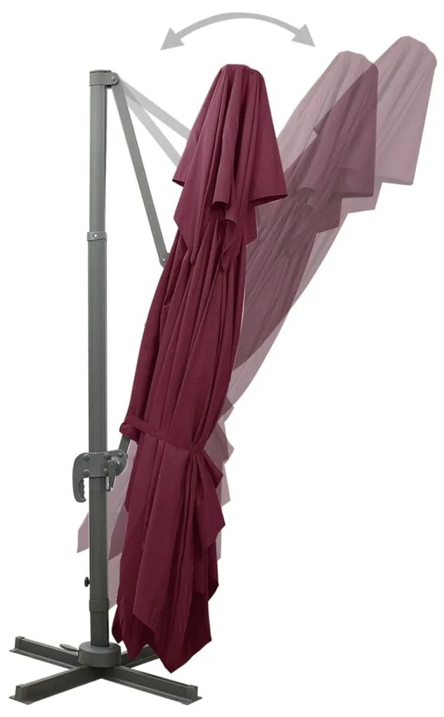 dupla tetejű, bordói színű konzolos kerti napernyő 400 x 300 cm