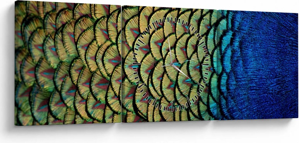 Kép - Pávatollak (órával) (90x30 cm)