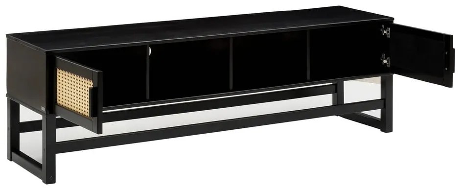 Jolene fekete borovi fenyő TV-állvány rattan ajtókkal - Støraa