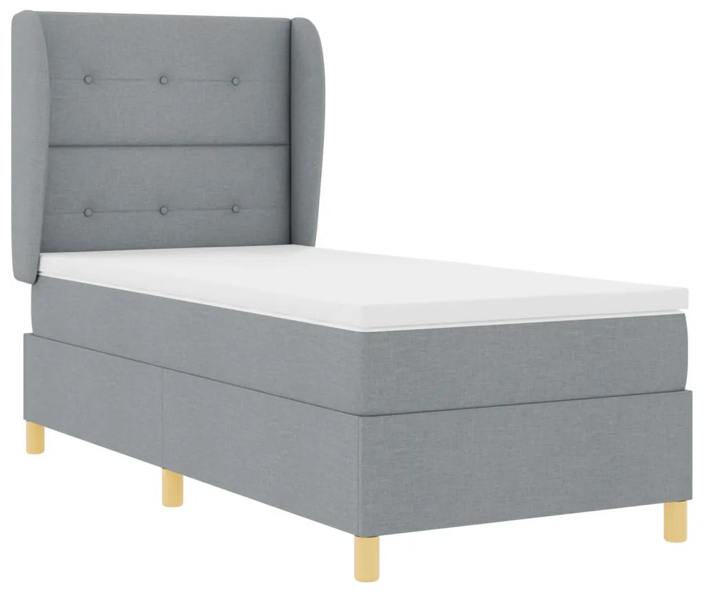 Box Spring Ágy Matrac nélkül - Világosszürke, 90x200 cm, Szövet