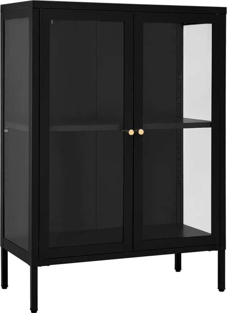 vidaXL fekete acél és üveg tálalószekrény 75 x 35 x 105 cm