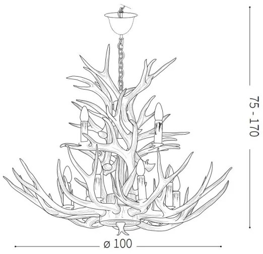 Ideal Lux - CHALET lógólámpa 12xE14/40W/230V láncon, szarvasagancs dizájn