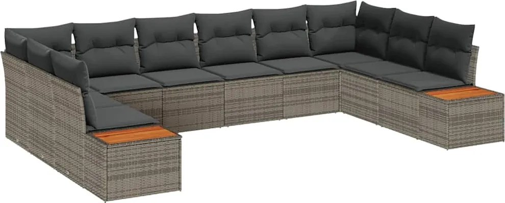 vidaXL Kerti Kanapé Szett párnával tárolóval 10 pcs Szürke Polyrattan