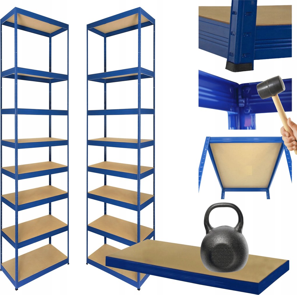 Tárolószekrény fém állvány Helios 270x40x40cm 8Px175kg Tömör Kék