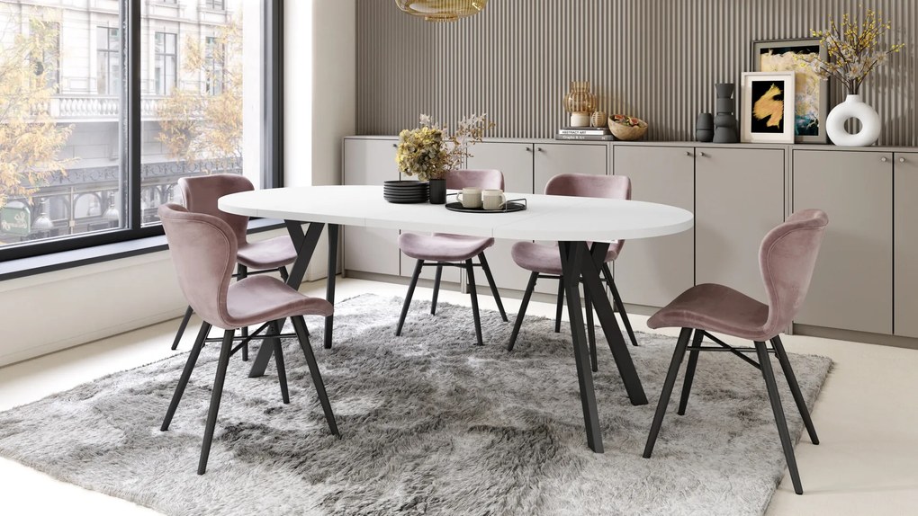 Mazzoni ALMO Fehér Matt/fekete lábak - BŐVÍTHETŐ KEREK ASZTAL Y ALAKÚ LÁBAKKAL LOFT/IPARI STÍLUSÚ NAPPALIBA/ÉTKEZŐBE