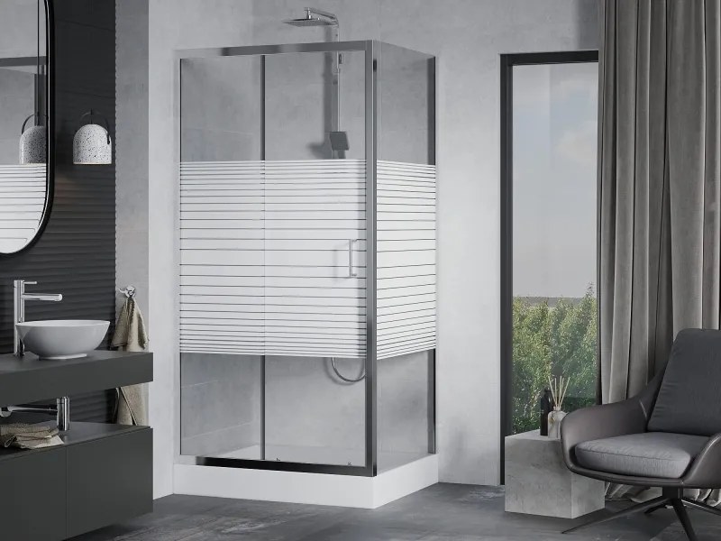 Mexen Apia 100 x 80 cm-es tolóajtós zuhanykabin, fehér csíkok, króm + Rio zuhanytálca - 840-100-080-01-20-4510