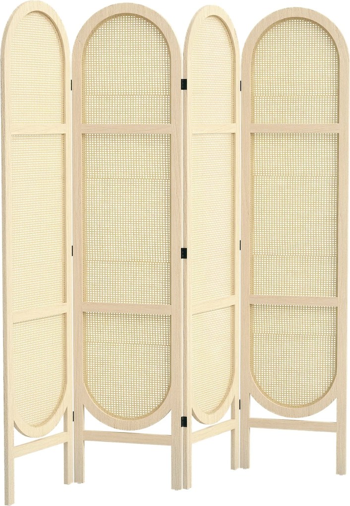 HOMCOM Belsőfa Nappali Parti 4 Panel 170 x 160 cm Összecsukható és Hordozható, Kézzel Woven Mintás, Elválasztó Képernyő Nappalihoz, Hálószobához, Term