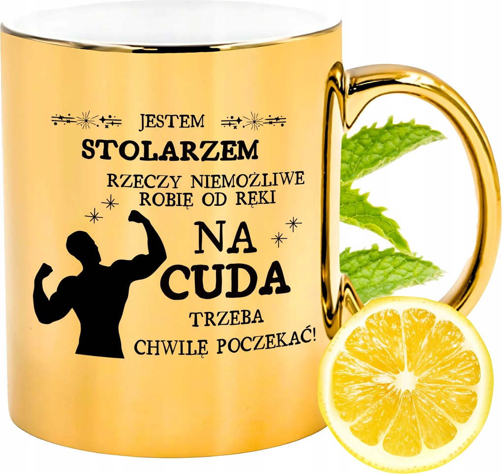 Prémium Arany Fényes Bögre Asztalosnak Ajándék Nyomtatott Fotóval