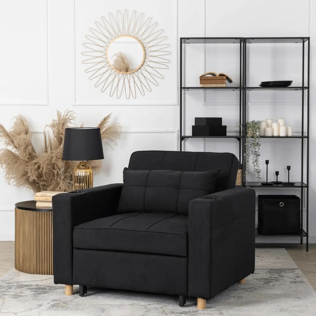 Ágyazható Fotel Fekete Kárpittal. SOLOR