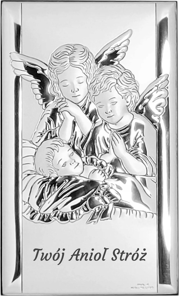 Ezüst keresztelői kép angyalkák klasszikus 9x15 cm