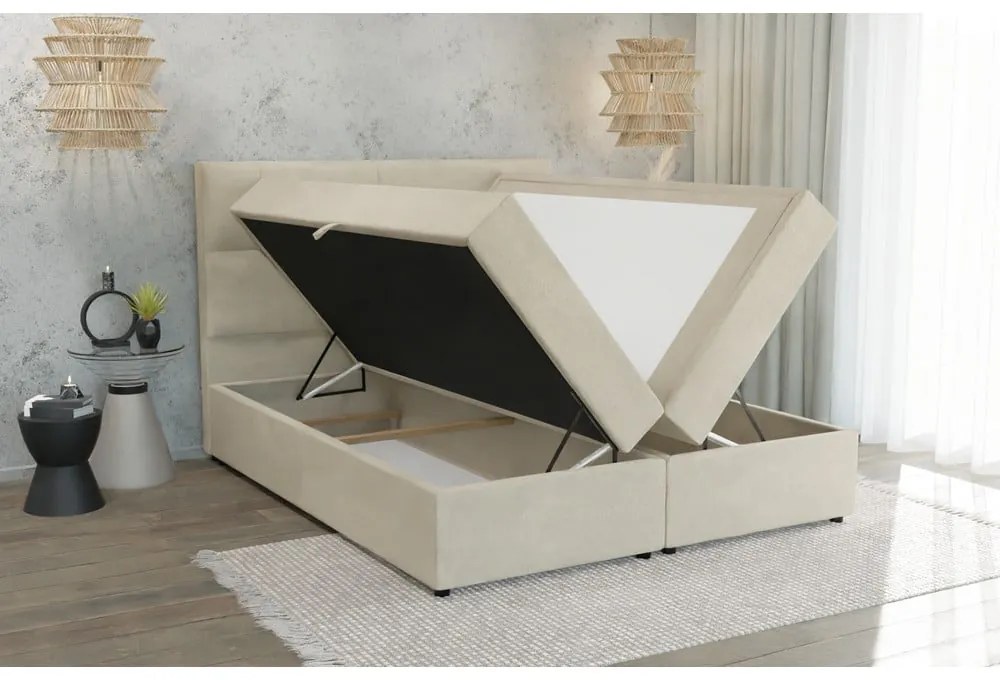 Bézs ágyneműtartós boxspring ágy 160x200 cm Lola – Ropez