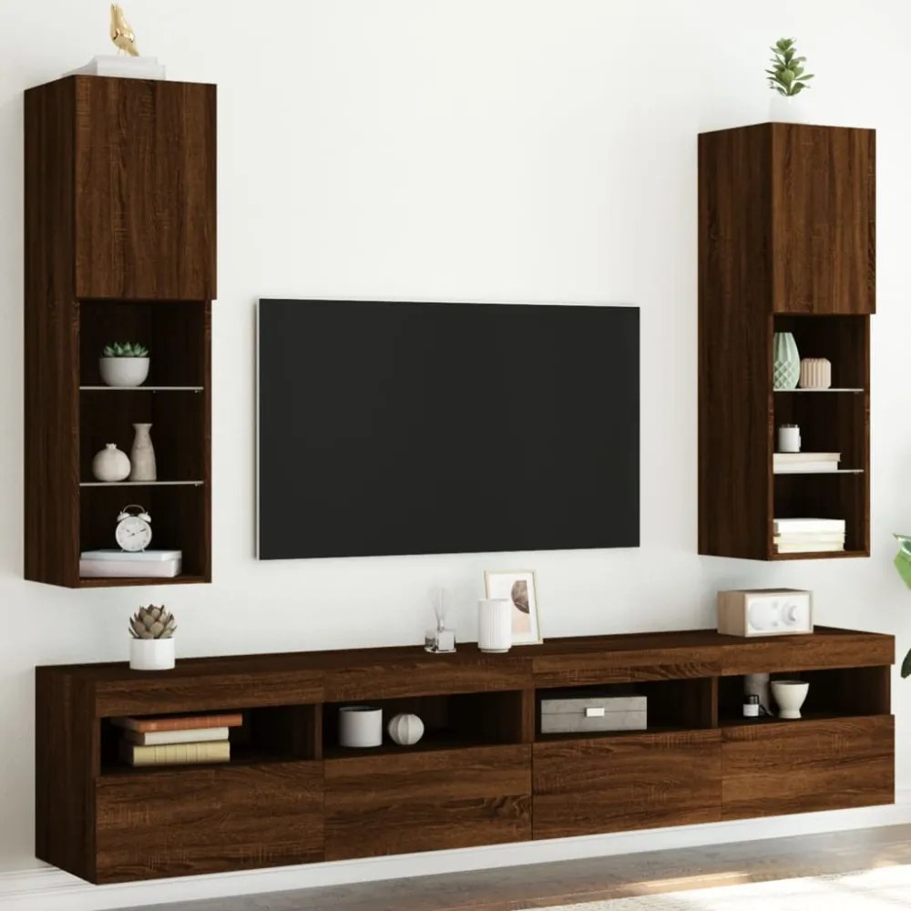 2 db barna tölgy színű TV-szekrény LED-ekkel 30,5 x 30 x 102 cm