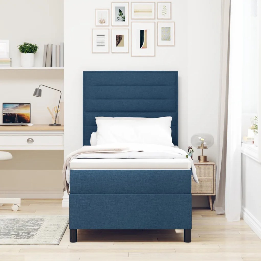 Boxspring ágy matraccal, kék, 100x200 cm szövet