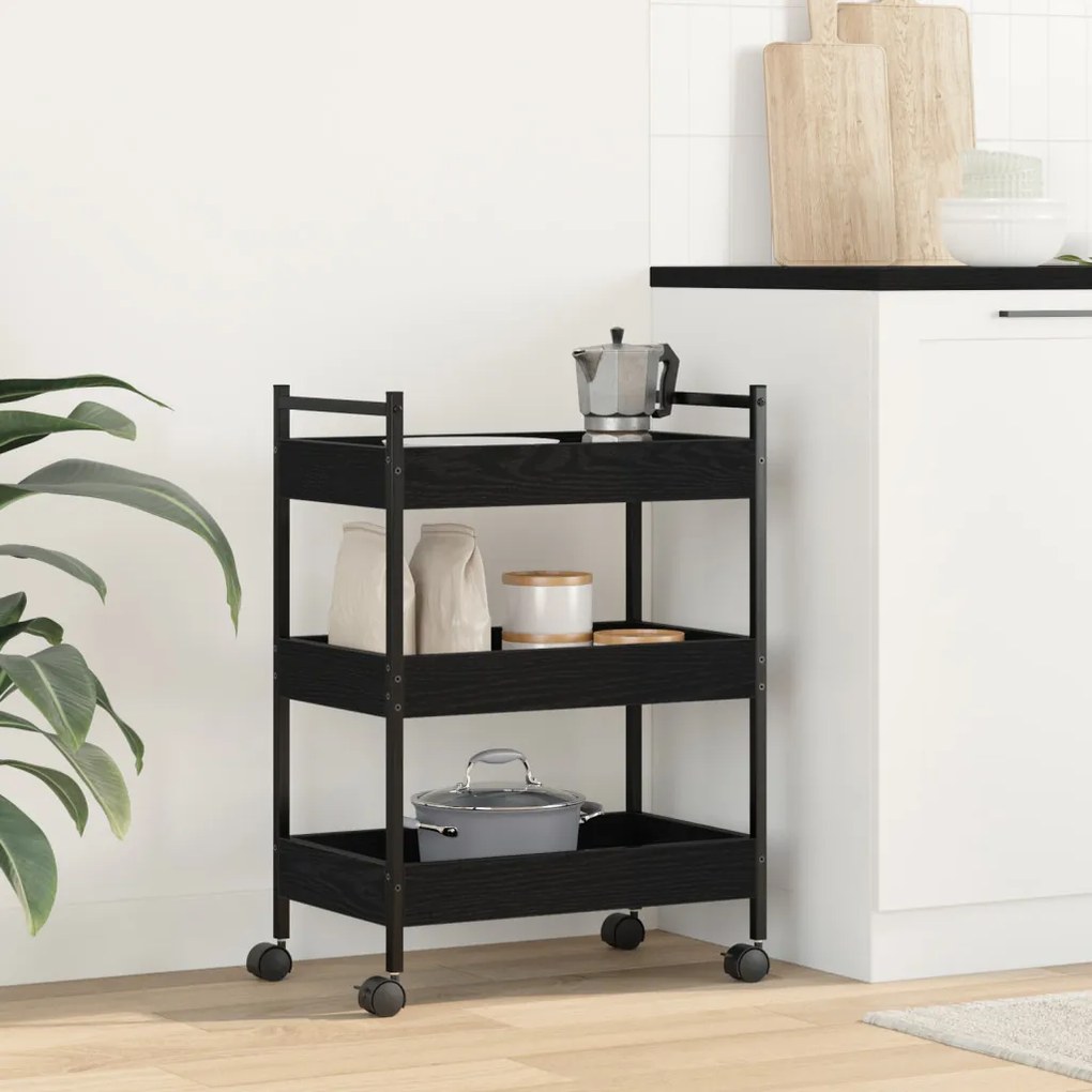 Konyhai Trolley Fekete Tölgy 50x30x70 cm Lemezelt Fa