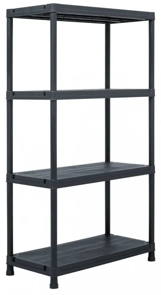 Fekete műanyag tároló polc 100 kg 60 x 30 x 138 cm