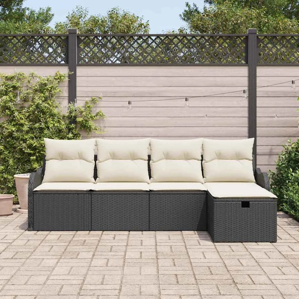 Kerti Kanapé Szett 5 pcs Fekete és krémszínű 231 x 117 x 85 cm