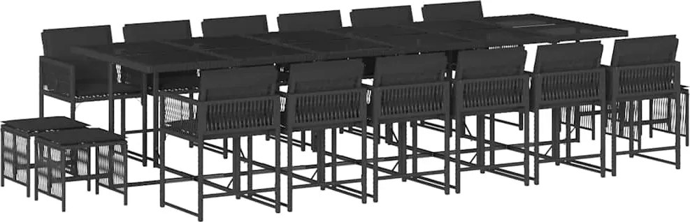 vidaXL 17 részes fekete polyrattan kerti étkezőgarnitúra párnákkal