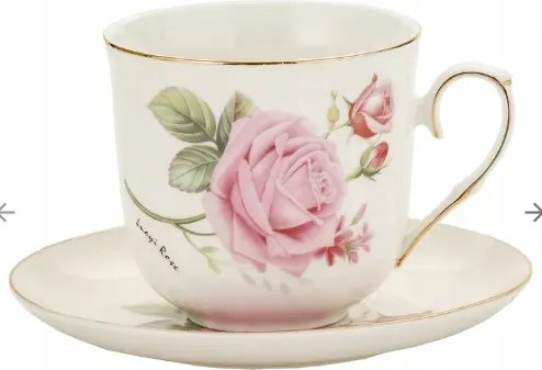 Nagy szimpla csésze 350 ml csészealj rózsa virág motívum ajándék