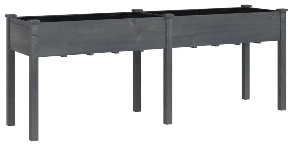 szürke tömör fenyőfa kerti ültetőláda béléssel 203x53x76 cm