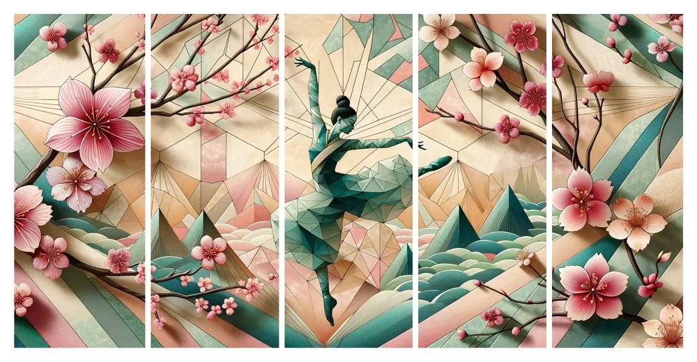 5 részes kép geometrikus balerina mozgásban