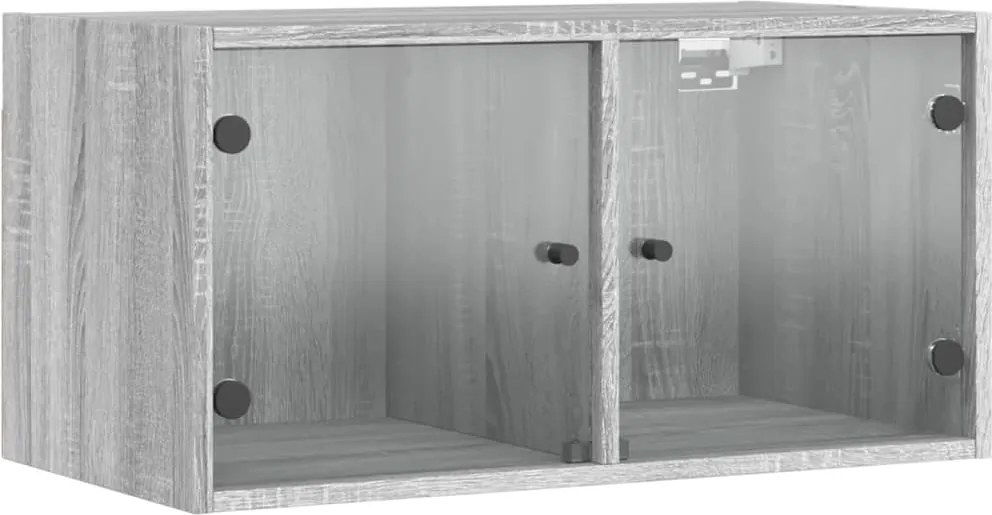 vidaXL szürke sonoma színű faliszekrény üvegajtókkal 68,5x37x35 cm