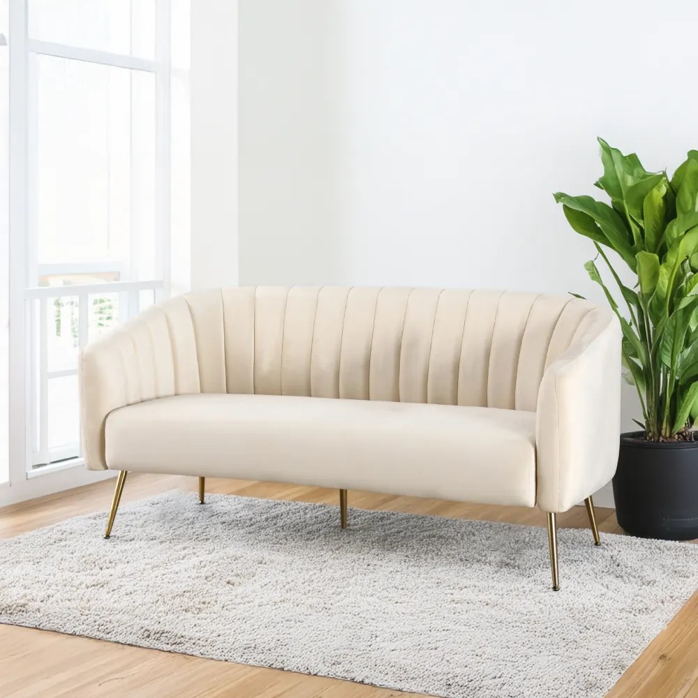 Design 3-as ülés kanapé, bézs Velvet szövet/gold króm-arany, BAGY