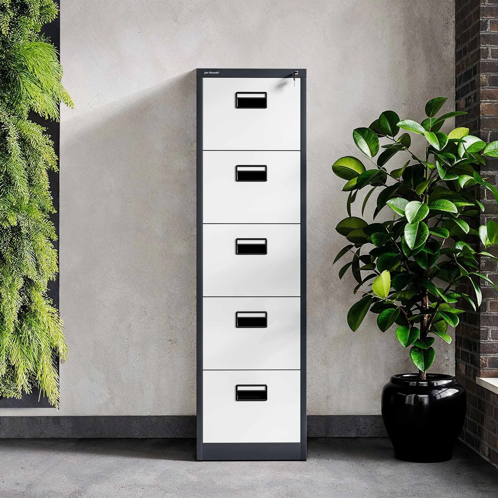 Fém iratszekrény 5 fiókkal, antracit-fehér, 460x1625.5x620 mm: SARA