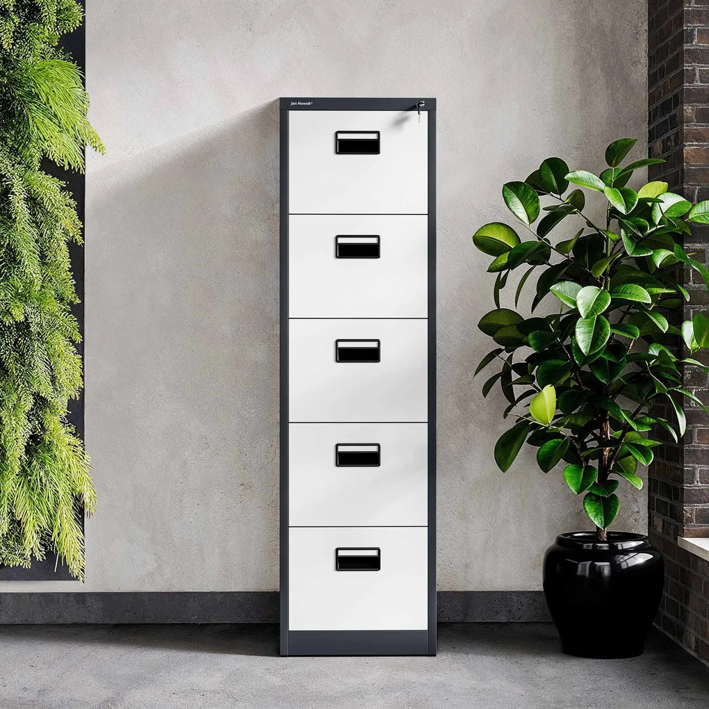 Fém irattartó szekrény, 5 fiókos SARA V5, 460 x 1625.5 x 620 mm, antracit-fehér