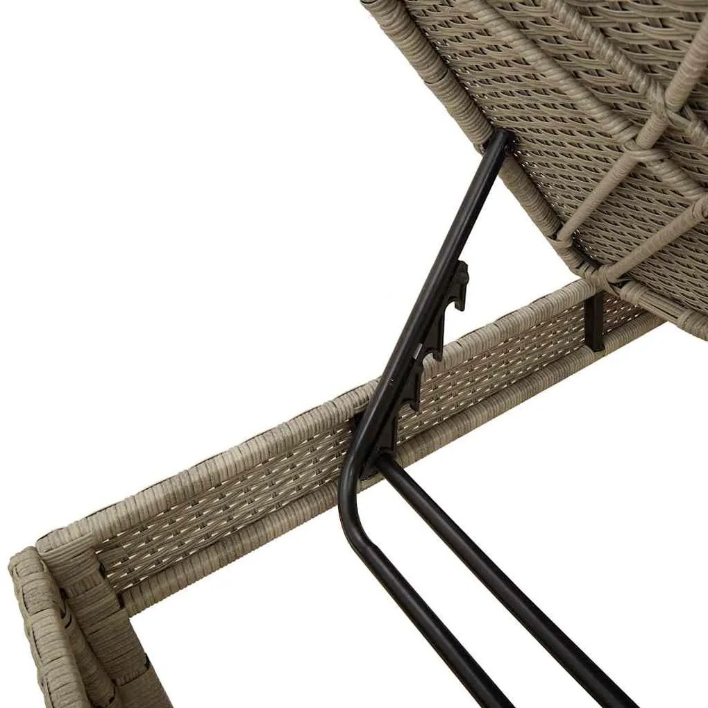 világosszürke polyrattan napozóágy párnával 55x200x44 cm