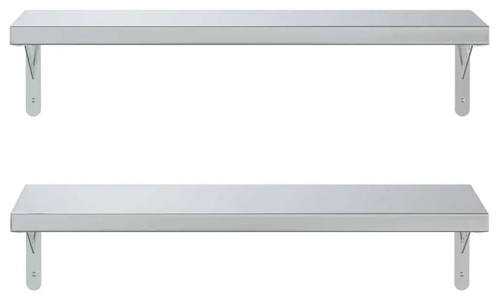 2 db ezüstszínű rozsdamentes acél fali polc 75 x 23,5 cm
