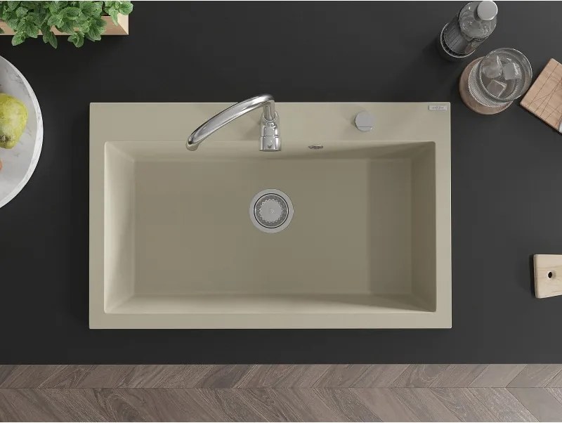 Mexen Elix gránit mosogató 1-medencés 800 x 500 mm, bézs, króm szifon - 6527801005-69