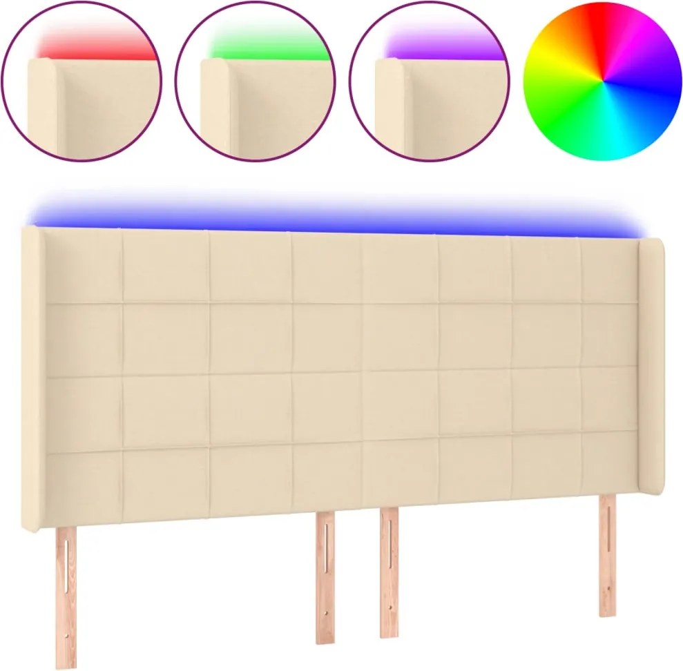 vidaXL krémszínű szövet LED-es fejtámla 203x16x118/128 cm