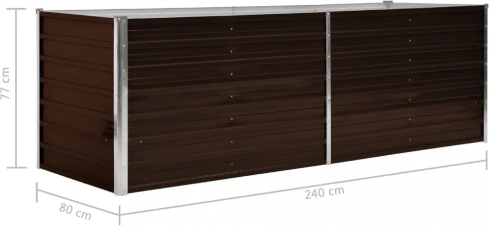barna horganyzott acél kerti magaságyás 240 x 80 x 77 cm