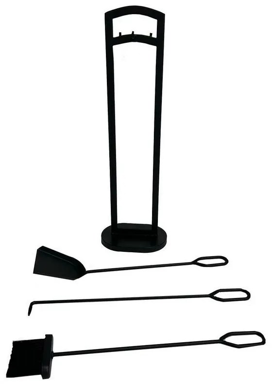 Kandallószerszám-készlet 70 cm, 3 részes,állvánnyal, fekete, fém