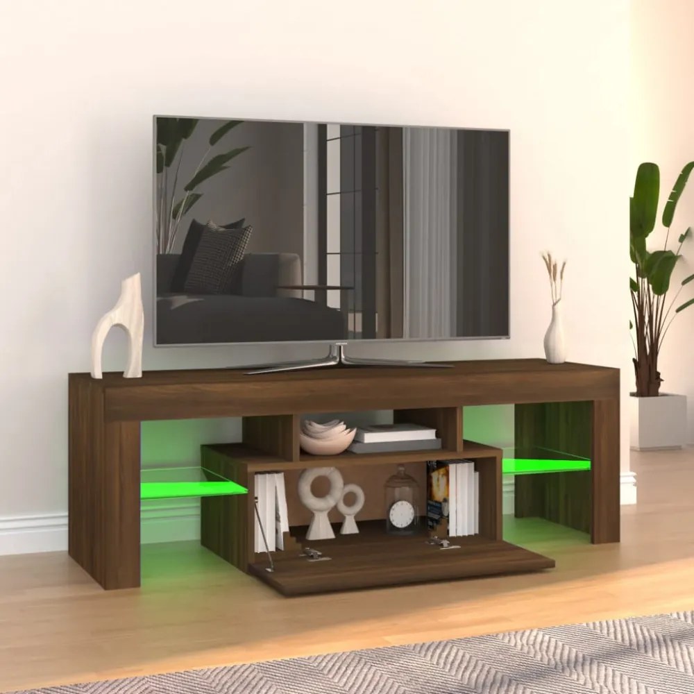 barna tölgyszínű TV-szekrény LED-világítással 120 x 35 x 40 cm