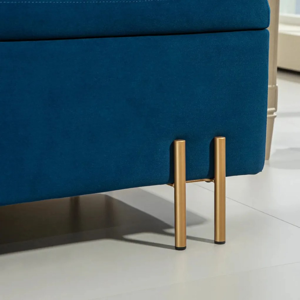 HOMCOM Pad, kárpitozott pad tárolóval, fém, kaucsukfa, habszivacs, 100 x 40 x 42 cm, sötétkék