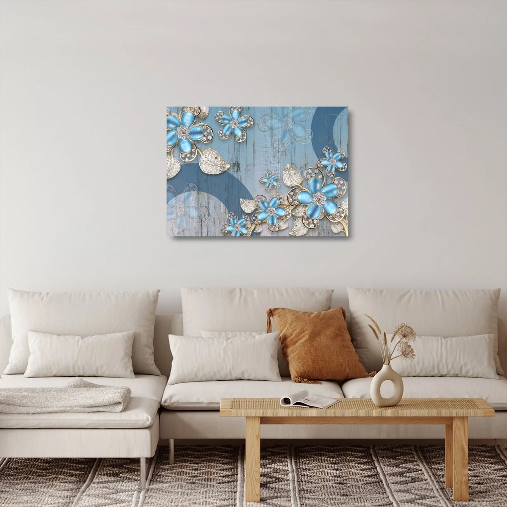 Kép - kék virágok (üvegen) (70x50 cm)