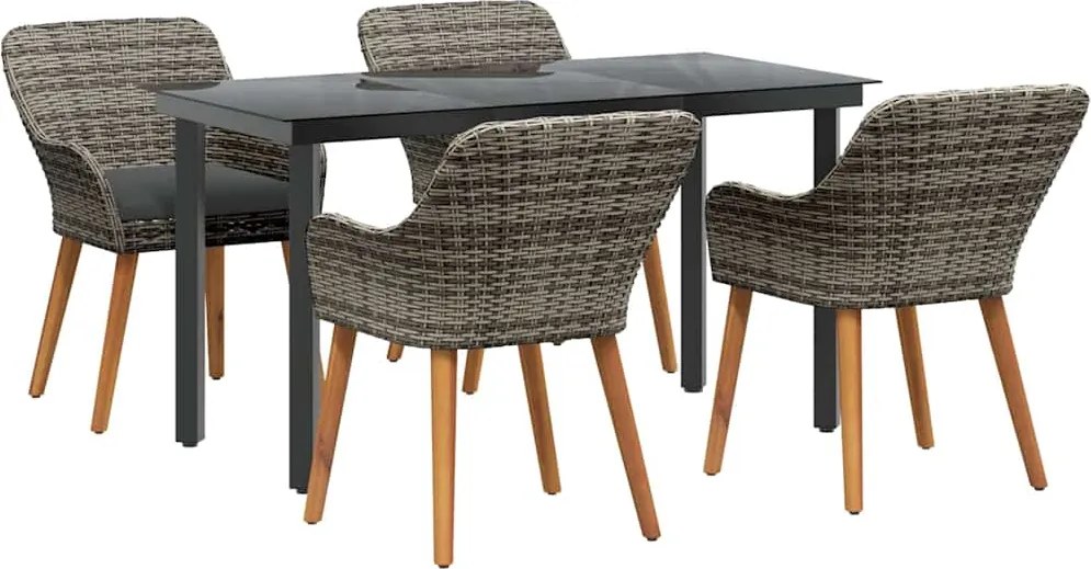 vidaXL Kert étkező szett párnával 5 pcs Szürke polirattan