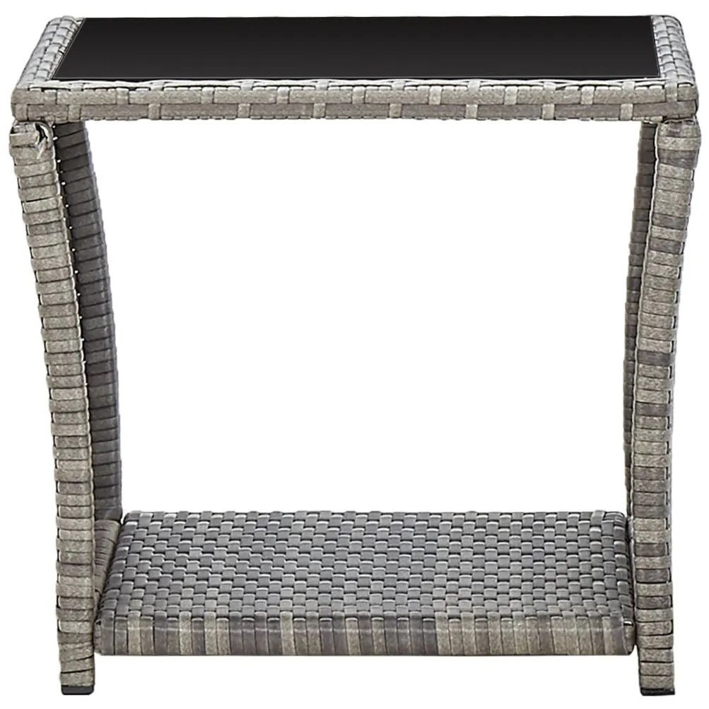 vidaXL szürke polyrattan és üveg dohányzóasztal 45 x 45 x 40 cm