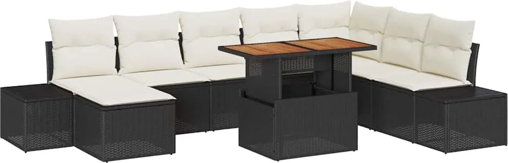 vidaXL Kert étkező szett párnával 9 pcs Fekete és Krém