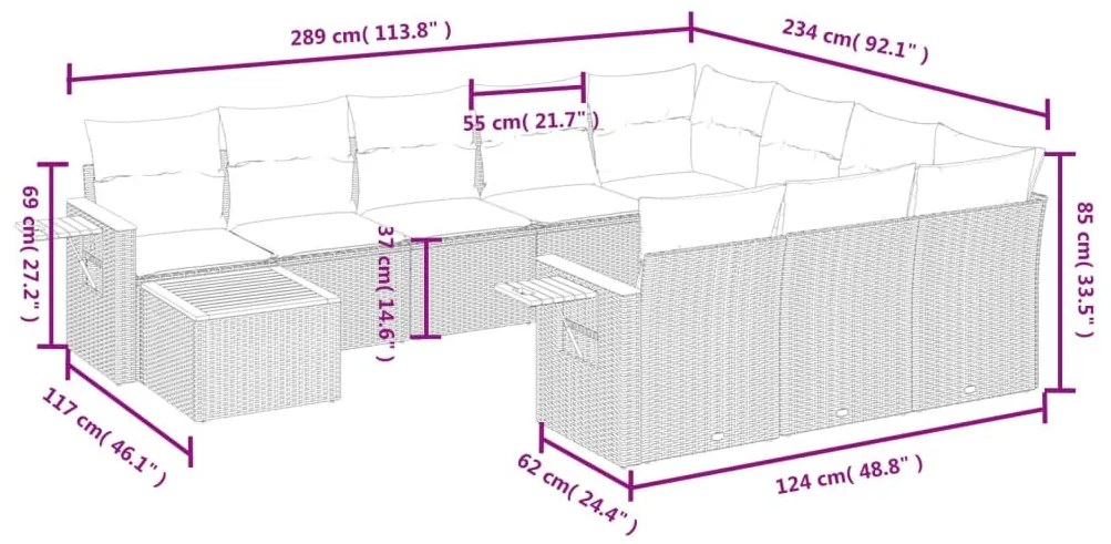 11 részes fekete polyrattan kerti ülőgarnitúra párnákkal