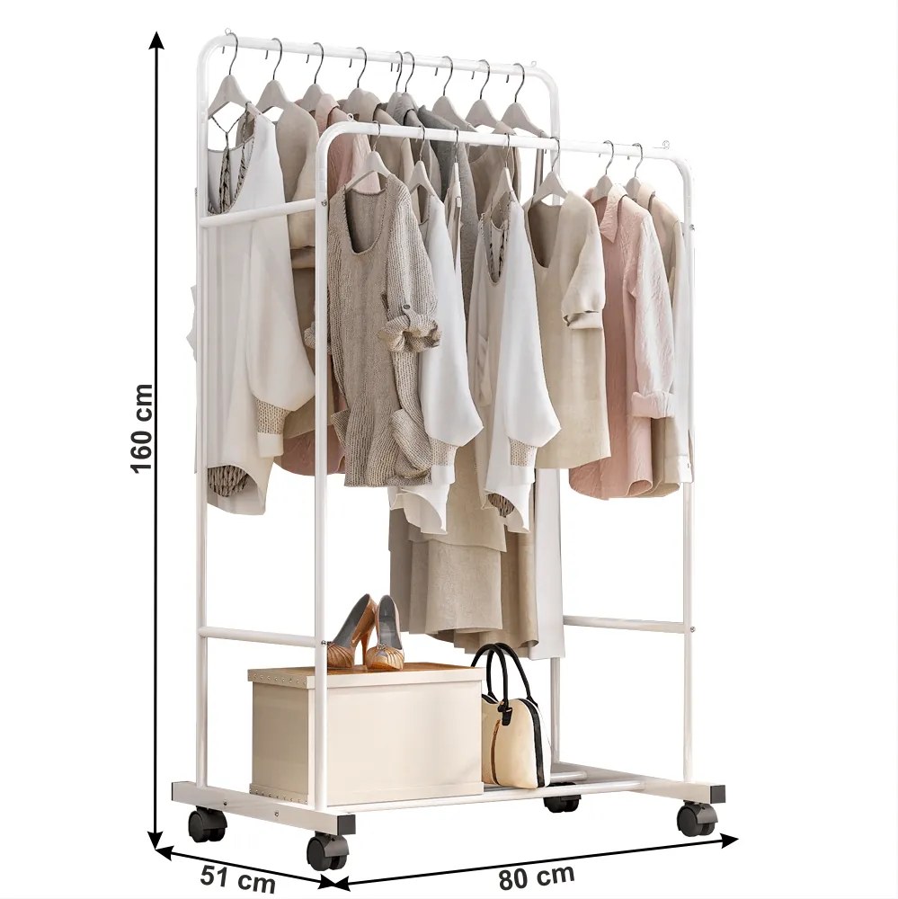 Kétsoros mozgatható akasztó, polccal, fehér, ILIANA