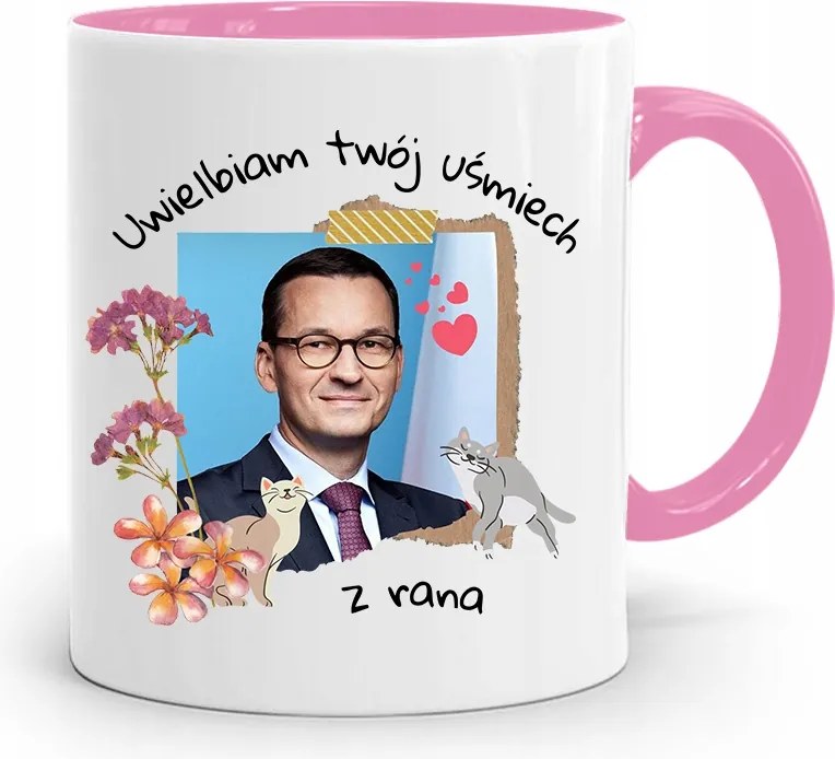 Rózsaszín Politikai Bögre Mateusz Morawiecki Miniszterelnök fényképes nyomtatással