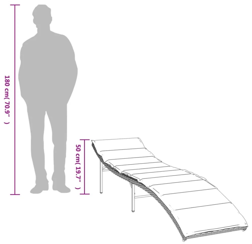 barna polyrattan napozóágy párnával 55x199x50 cm