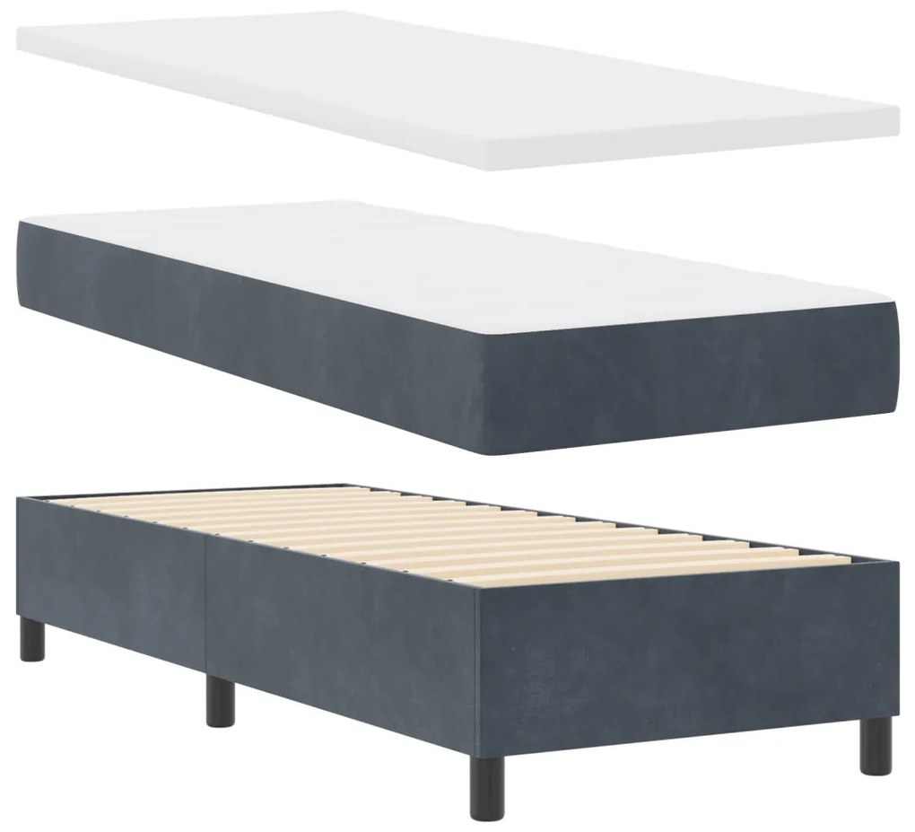 Boxspring Ágy Matraccal Sötétszürke 80x200 cm Bársony