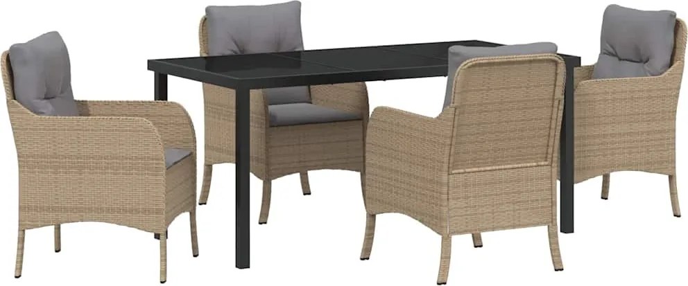 vidaXL Kert étkező szett párnával 5 pcs Bézs polirattan
