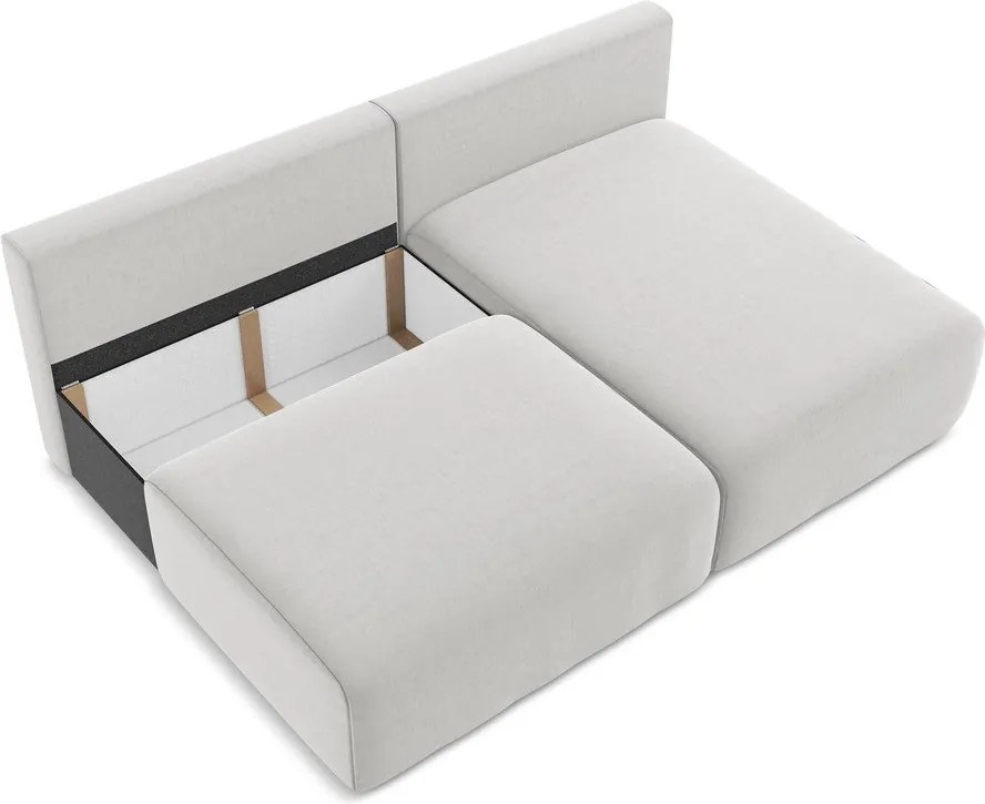 Világosszürke bársony kinyitható-tárolóhelyes sarokkanapé (jobb oldali-heverő résszel) Kalena – Makamii
